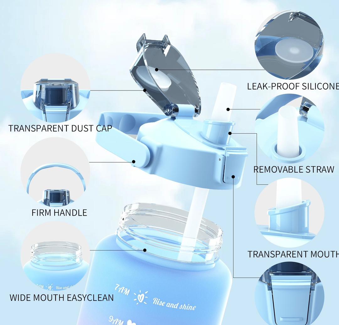 2L motivational water bottle for workouts, fitness, and daily hydration